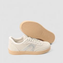 Tênis Casual Feminino Gabriela Camurça & Strass Bege