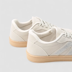 Tênis Casual Feminino Gabriela Camurça & Strass Bege