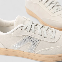 Tênis Casual Feminino Gabriela Camurça & Strass Bege