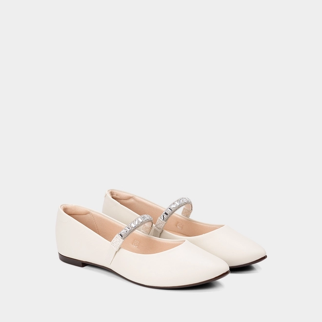 Sapatilha Boneca Feminina Moleca Pedraria Off White