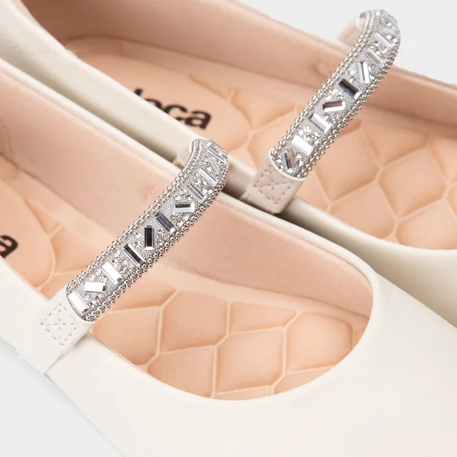 Sapatilha Boneca Feminina Moleca Pedraria Off White