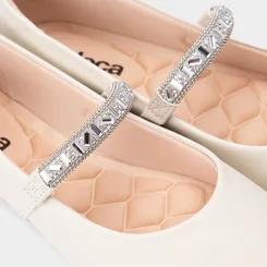 Sapatilha Boneca Feminina Moleca Pedraria Off White