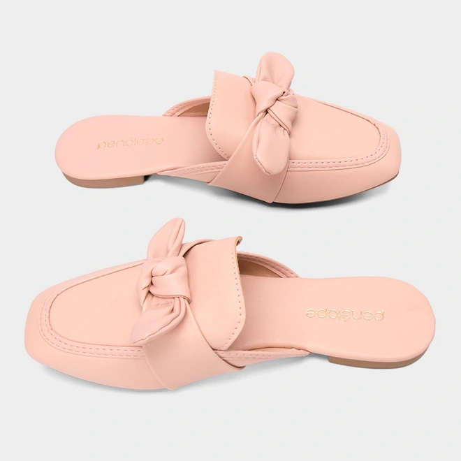 Mule Feminino Penélope Detalhe Laço Rosa Claro