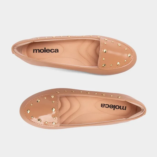 Sapatilha Feminina Moleca Tachas Arredondadas Nude