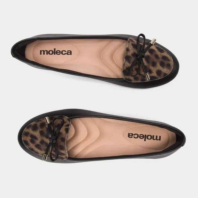 Sapatilha Feminina Moleca Detalhe Laço & Onça Preto