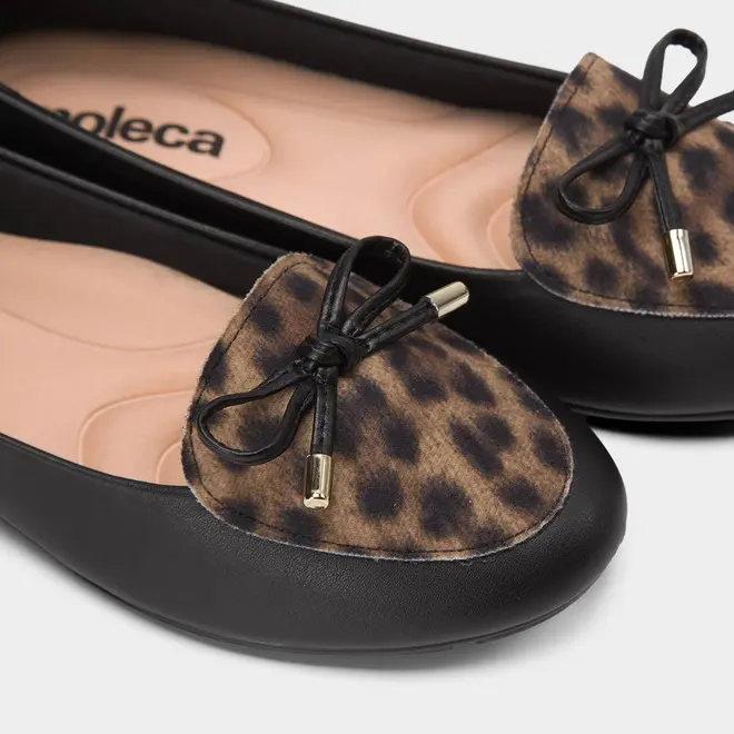 Sapatilha Feminina Moleca Detalhe Laço & Onça Preto