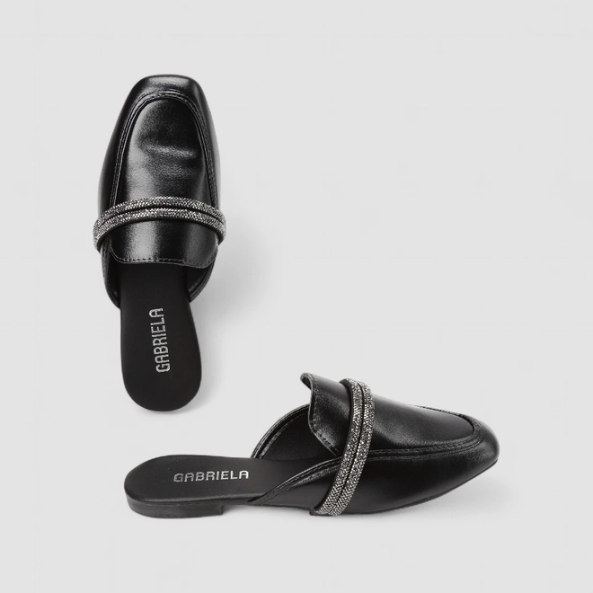 Mule Feminina Gabriela Strass Preta