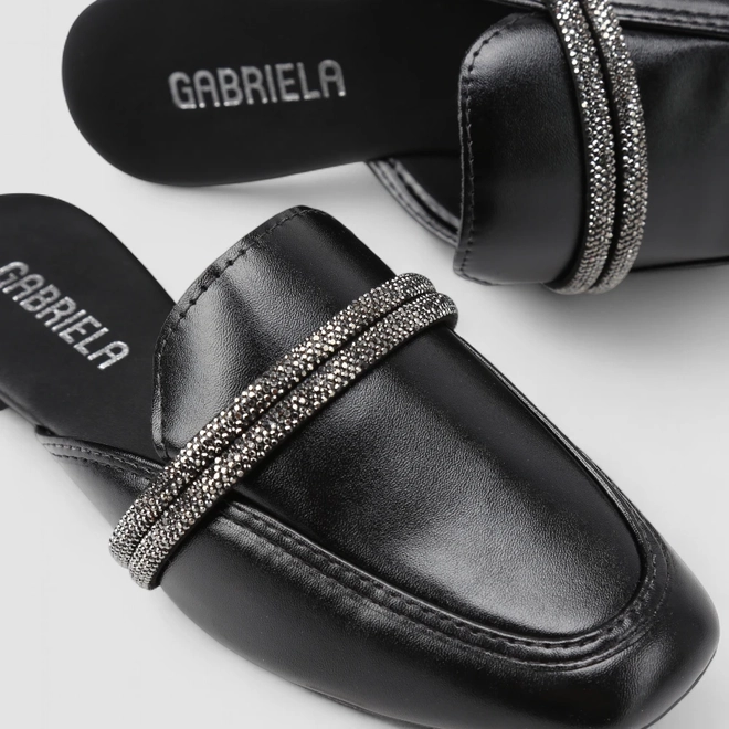 Mule Feminina Gabriela Strass Preta