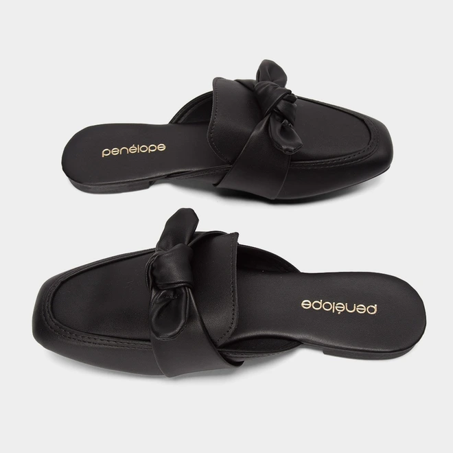 Mule Feminino Penélope Detalhe Laço Preto