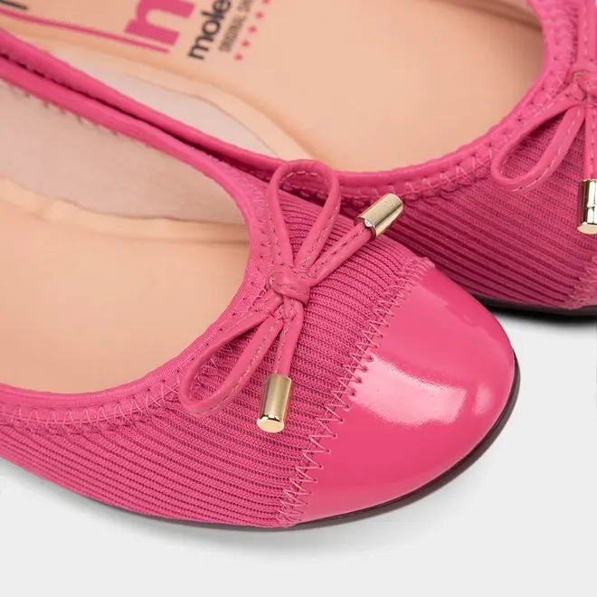 Sapatilha Feminina Moleca Bico Redondo Laço Knit Rosa