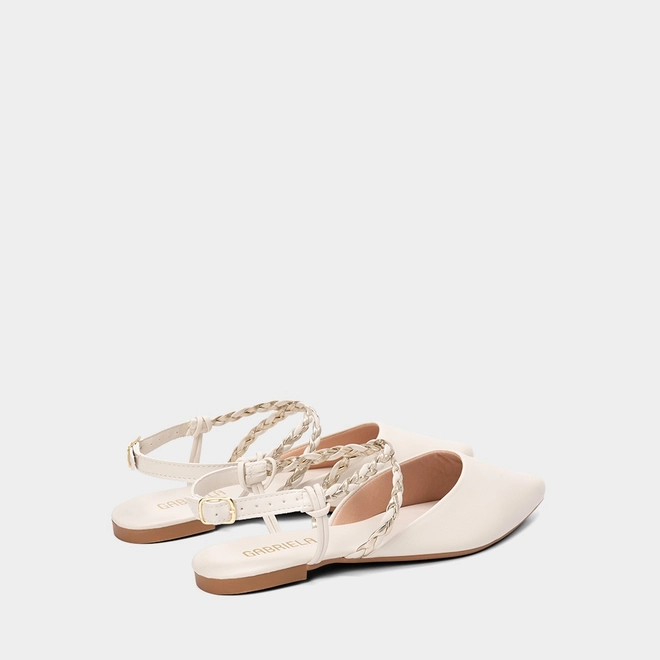 Sapatilha Slingback Gabriela Tiras Cruzadas Em Tressê Off White