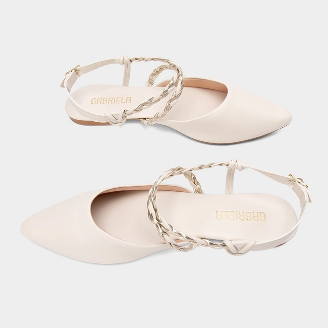 Sapatilha Slingback Gabriela Tiras Cruzadas Em Tressê Off White