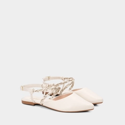 Sapatilha Slingback Gabriela Tiras Cruzadas Em Tressê Off White