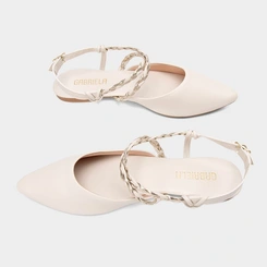Sapatilha Slingback Gabriela Tiras Cruzadas Em Tressê Off White