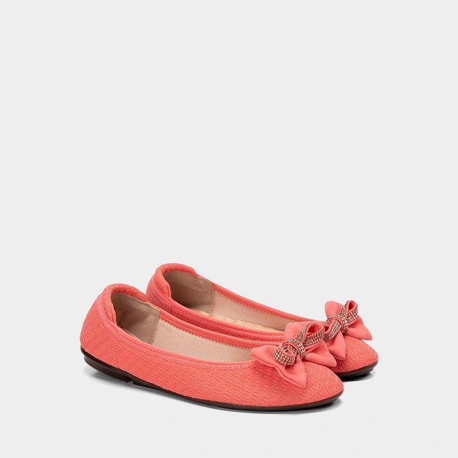 Sapatilha Feminina Moleca Detalhe Laço & Strass Knit Coral