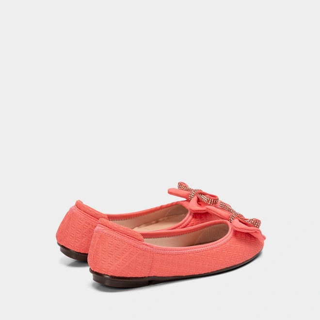 Sapatilha Feminina Moleca Detalhe Laço & Strass Knit Coral
