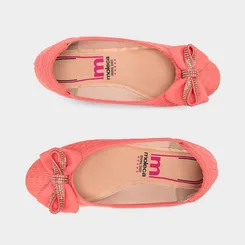Sapatilha Feminina Moleca Detalhe Laço & Strass Knit Coral