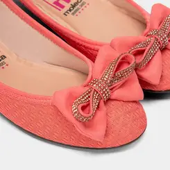 Sapatilha Feminina Moleca Detalhe Laço & Strass Knit Coral