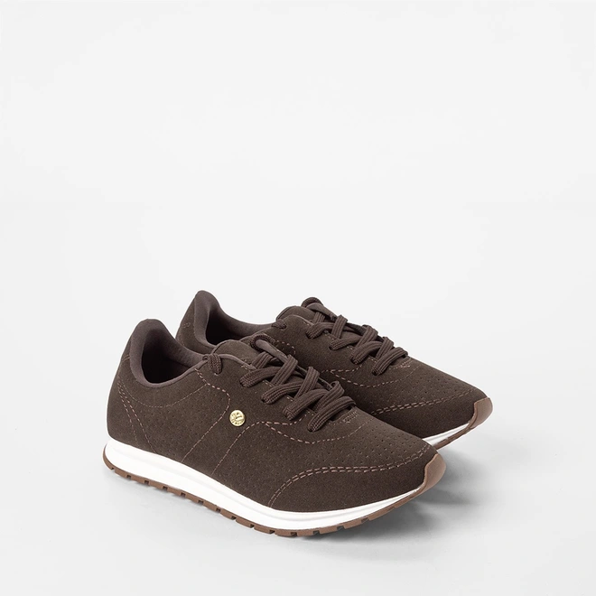 Tênis Casual Feminino Via Uno Detalhe Perfuros Camurça Marrom