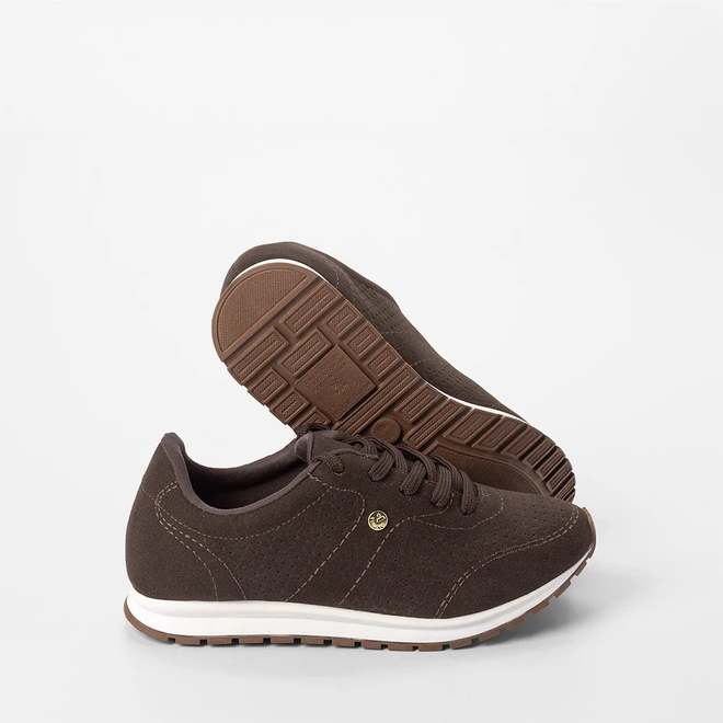 Tênis Casual Feminino Via Uno Detalhe Perfuros Camurça Marrom