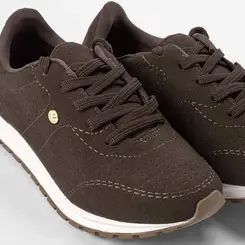 Tênis Casual Feminino Via Uno Detalhe Perfuros Camurça Marrom