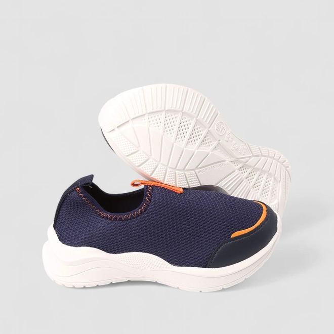 Slip On Infantil Vertus Calce Fácil Marinho & Laranja