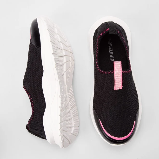 Slip On Infantil Gabrielinha Calce Fácil Preto & Rosa