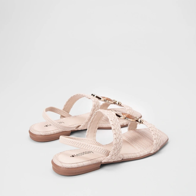 Sandália Feminina Mississipi Detalhe Pedraria Tressê Off White