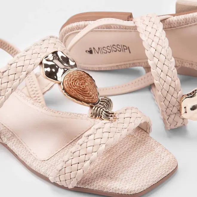 Sandália Feminina Mississipi Detalhe Pedraria Tressê Off White