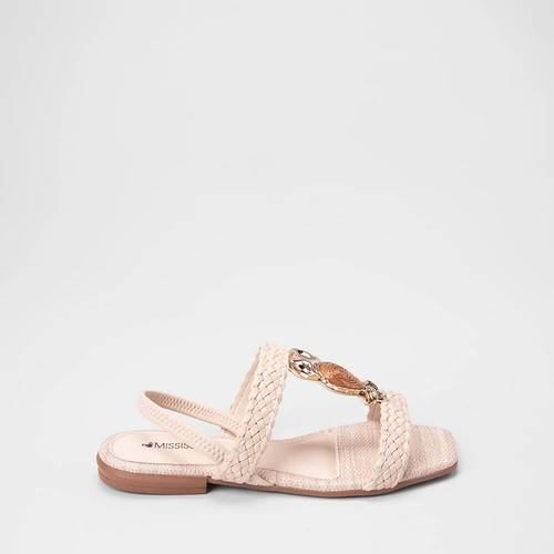 Sandália Feminina Mississipi Detalhe Pedraria Tressê Off White