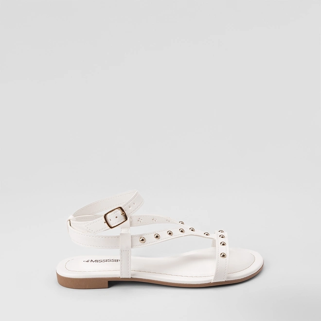 Sandália Rasteira Feminina Mississipi Detalhe Tachas Branco