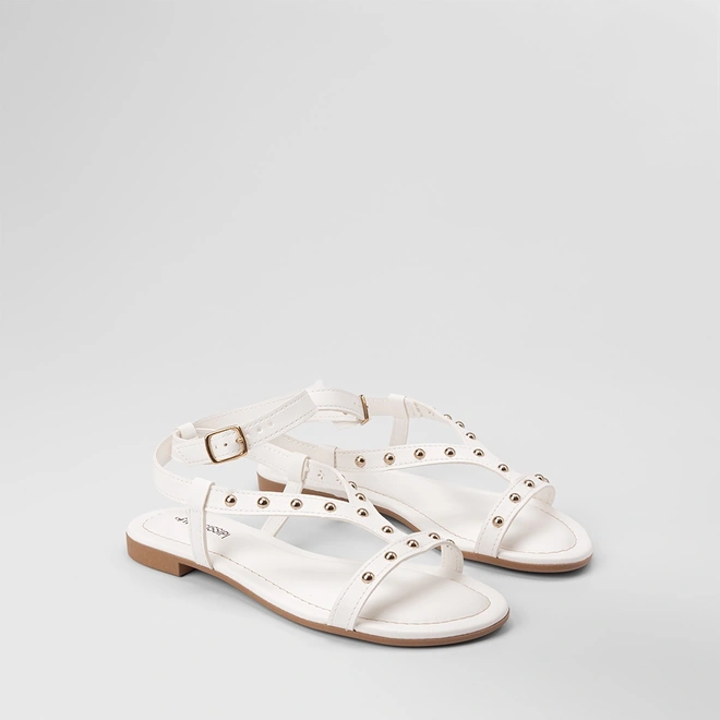 Sandália Rasteira Feminina Mississipi Detalhe Tachas Branco