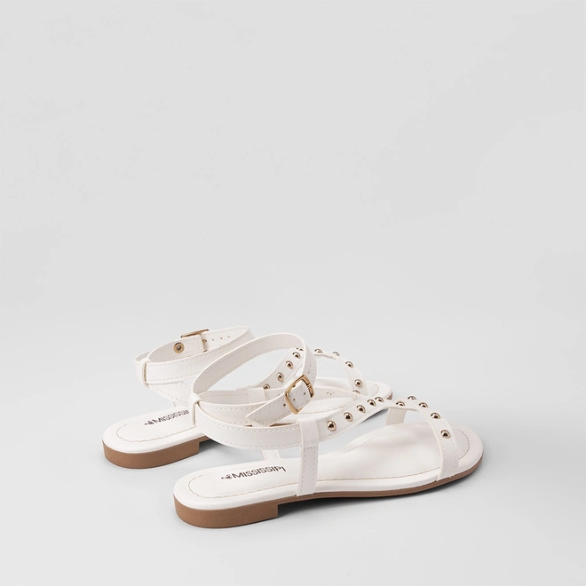 Sandália Rasteira Feminina Mississipi Detalhe Tachas Branco