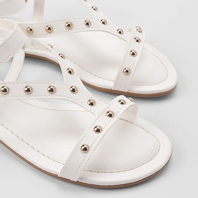 Sandália Rasteira Feminina Mississipi Detalhe Tachas Branco