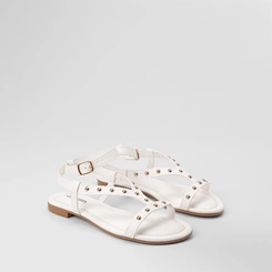 Sandália Rasteira Feminina Mississipi Detalhe Tachas Branco