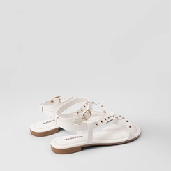 Sandália Rasteira Feminina Mississipi Detalhe Tachas Branco
