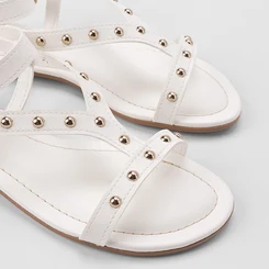 Sandália Rasteira Feminina Mississipi Detalhe Tachas Branco