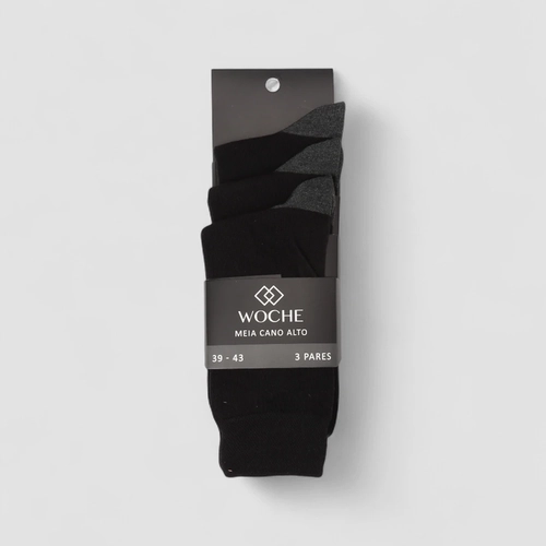 Kit Meia Masculina Woche Cano Alto 3 Pares 39-43 Preto