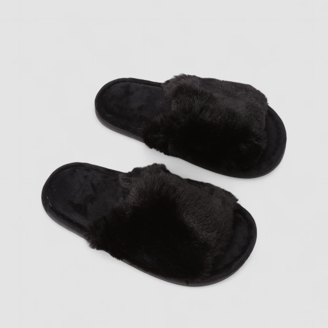 Pantufa Feminina STZ De Pelúcia Preto