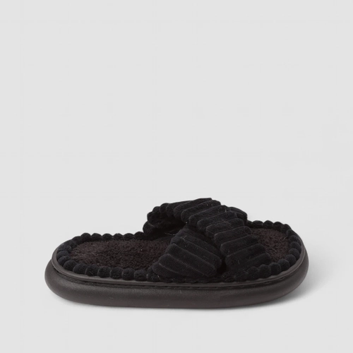 Pantufa Feminina  STZ Tiras Cruzadas Pelúcia Preto