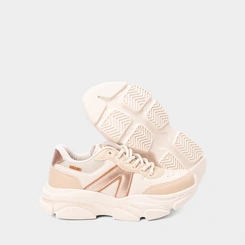 Tênis Casual Feminino Ollie Originals Fantasy Recorte Metalizado Bege