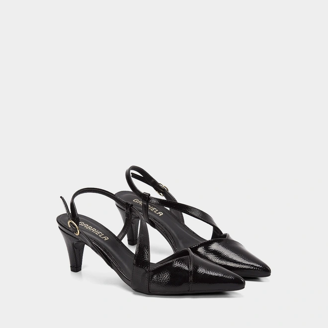 Scarpin Slingback Feminino Gabriela Salto Médio Fino Preto