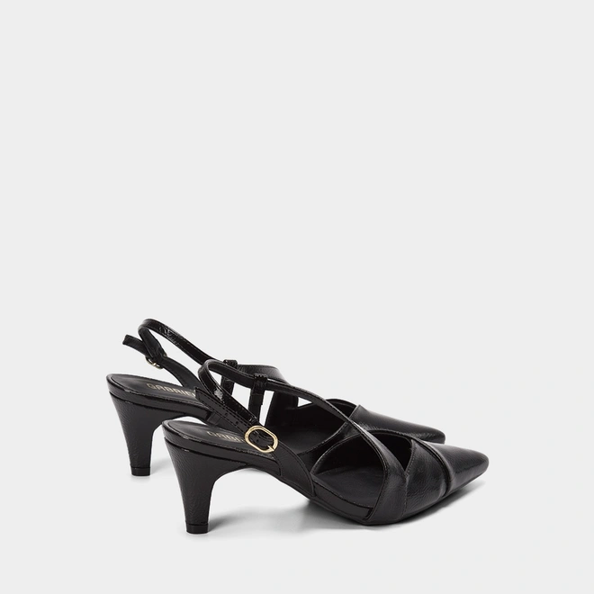 Scarpin Slingback Feminino Gabriela Salto Médio Fino Preto