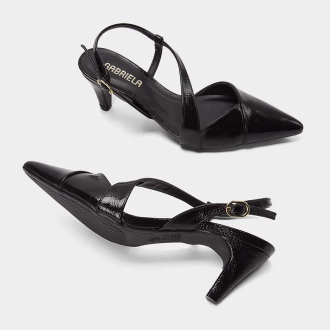 Scarpin Slingback Feminino Gabriela Salto Médio Fino Preto