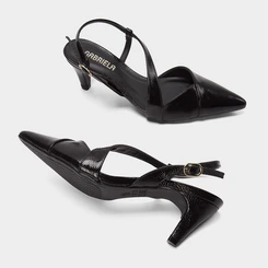 Scarpin Slingback Feminino Gabriela Salto Médio Fino Preto