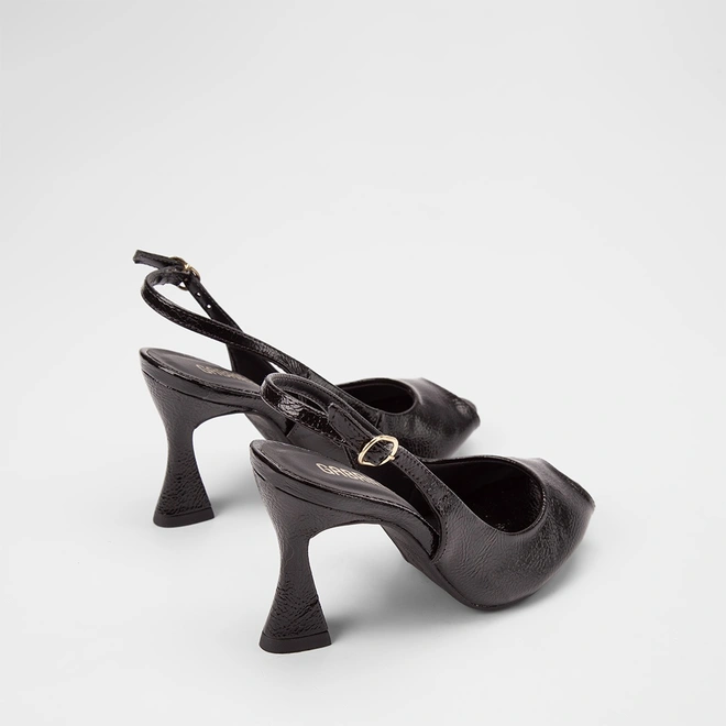 Peep Toe Slingback Feminina Gabriela Salto Alto Verniz Preto