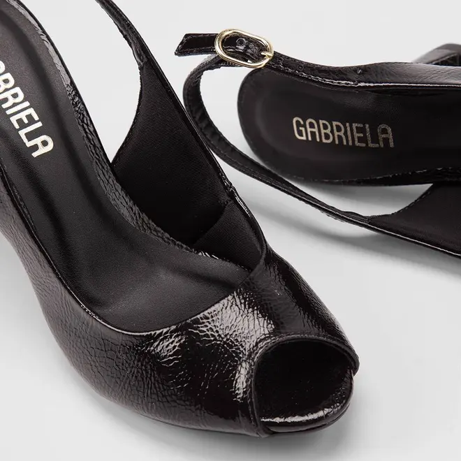 Peep Toe Slingback Feminina Gabriela Salto Alto Verniz Preto