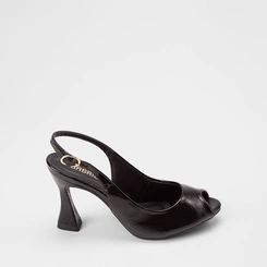 Peep Toe Slingback Feminina Gabriela Salto Alto Verniz Preto