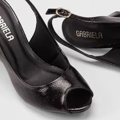 Peep Toe Slingback Feminina Gabriela Salto Alto Verniz Preto
