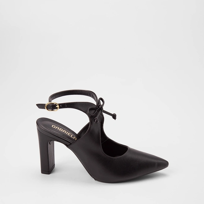 Scarpin Feminino Gabriela Salto Alto Reto Detalhe Laço Preto
